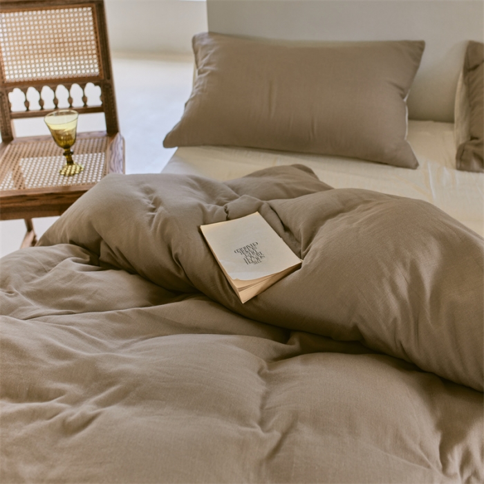 91家纺网 家纺一手货源 找家纺 （总）安莱生活 2022新款全棉双层纱纯色四件套--小清新风