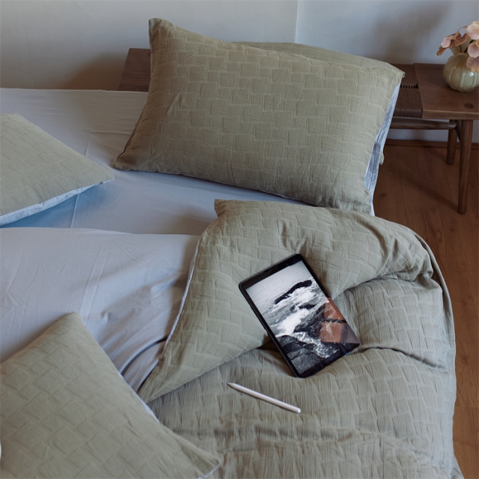 91家纺网 家纺一手货源 找家纺 安莱生活 2022新款泡芙三层纱四件套--侘寂风 芥末