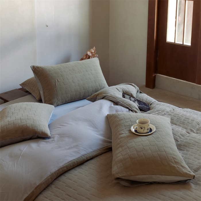 91家纺网 家纺一手货源 找家纺 安莱生活 2022新款泡芙三层纱四件套--侘寂风 芥末