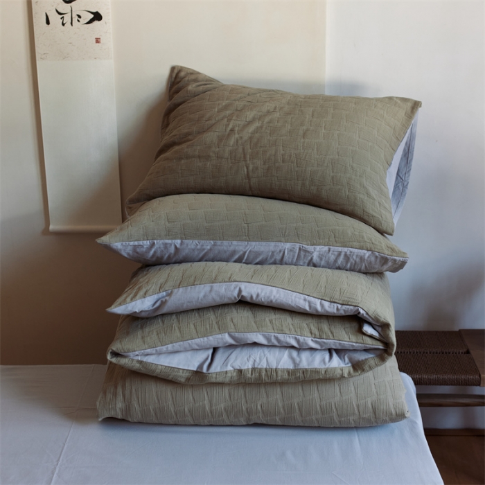 91家纺网 家纺一手货源 找家纺 安莱生活 2022新款泡芙三层纱四件套--侘寂风 芥末