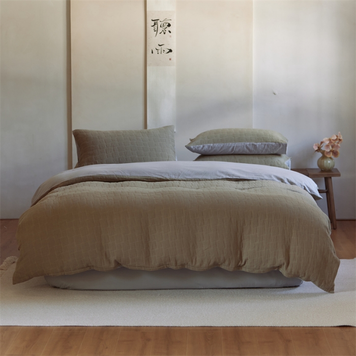 91家纺网 家纺一手货源 找家纺 安莱生活 2022新款泡芙三层纱四件套--侘寂风 芥末
