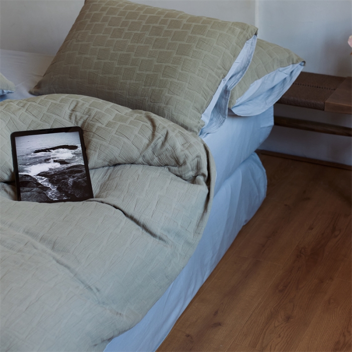 91家纺网 家纺一手货源 找家纺 安莱生活 2022新款泡芙三层纱四件套--侘寂风 芥末