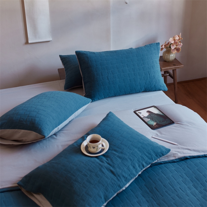 91家纺网 家纺一手货源 找家纺 安莱生活 2022新款泡芙三层纱四件套--侘寂风 深海