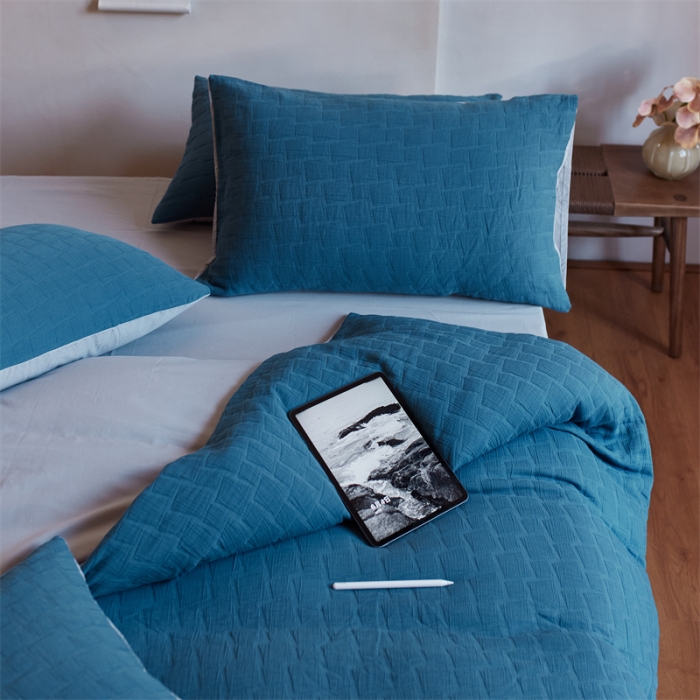 91家纺网 家纺一手货源 找家纺 安莱生活 2022新款泡芙三层纱四件套--侘寂风 深海