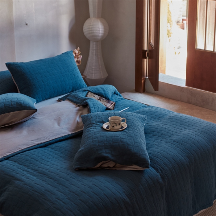 91家纺网 家纺一手货源 找家纺 安莱生活 2022新款泡芙三层纱四件套--侘寂风 深海