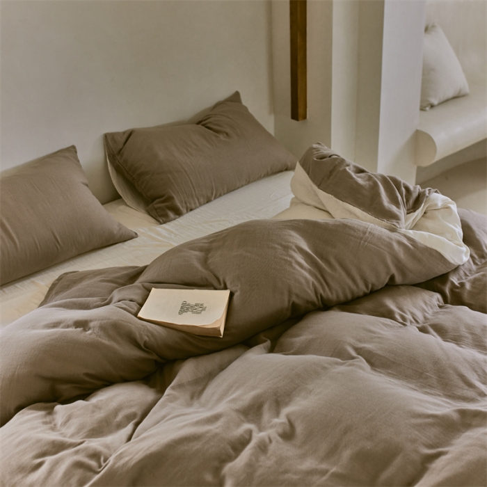 91家纺网 家纺一手货源 找家纺 安莱生活 2022新款全棉双层纱纯色四件套--小清新风 澳白