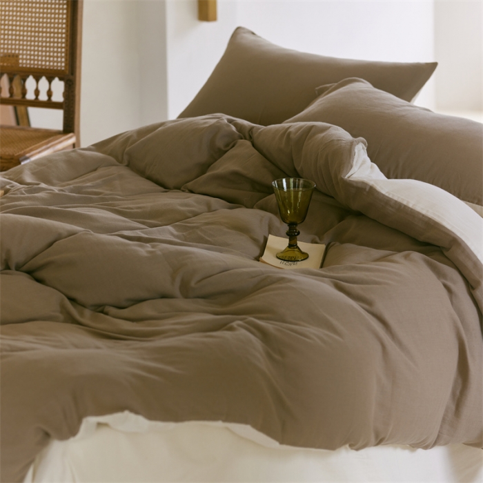 91家纺网 家纺一手货源 找家纺 安莱生活 2022新款全棉双层纱纯色四件套--小清新风 澳白