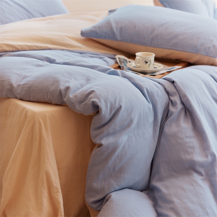 91家纺网 家纺一手货源 找家纺 安莱生活 2022新款全棉双层纱纯色四件套--小清新风 兰米