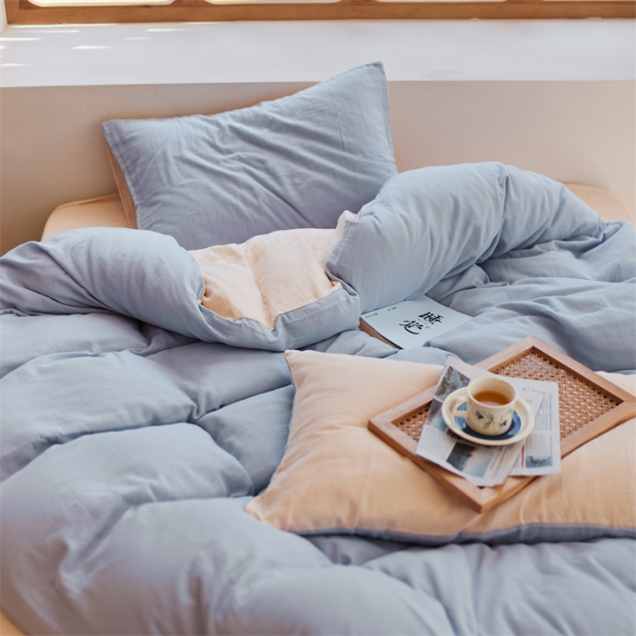 91家纺网 家纺一手货源 找家纺 安莱生活 2022新款全棉双层纱纯色四件套--小清新风 兰米