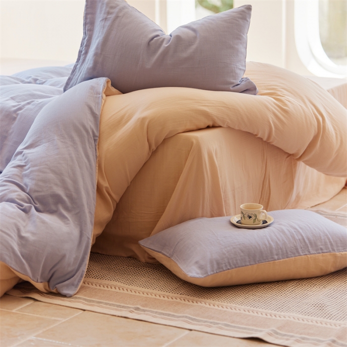 91家纺网 家纺一手货源 找家纺 安莱生活 2022新款全棉双层纱纯色四件套--小清新风 兰米