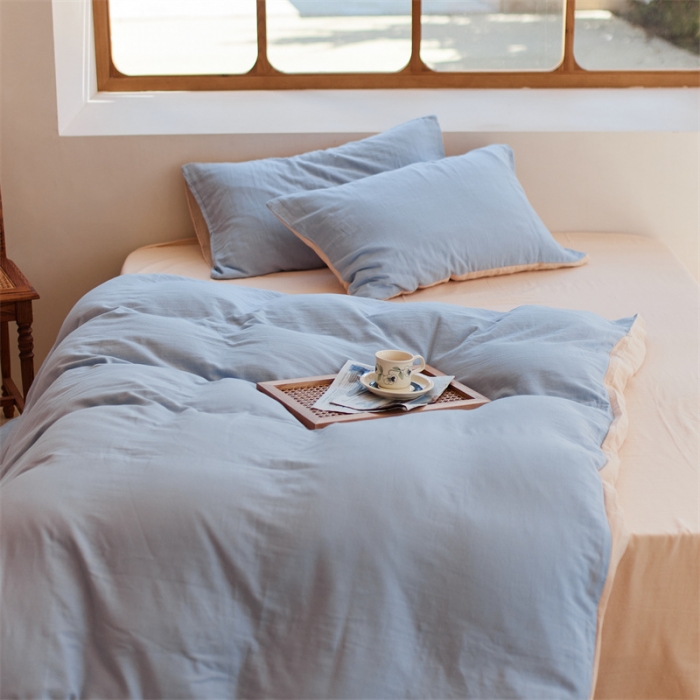 91家纺网 家纺一手货源 找家纺 安莱生活 2022新款全棉双层纱纯色四件套--小清新风 兰米