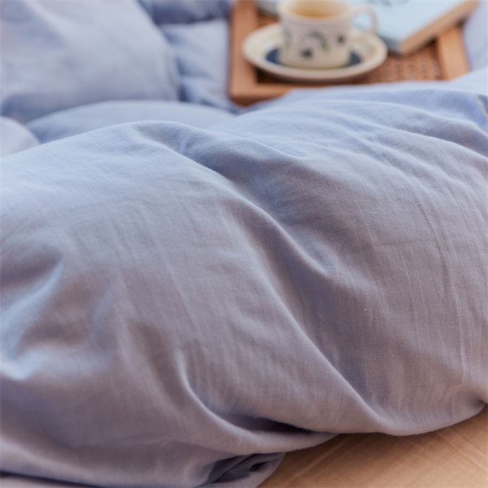 91家纺网 家纺一手货源 找家纺 安莱生活 2022新款全棉双层纱纯色四件套--小清新风 兰米