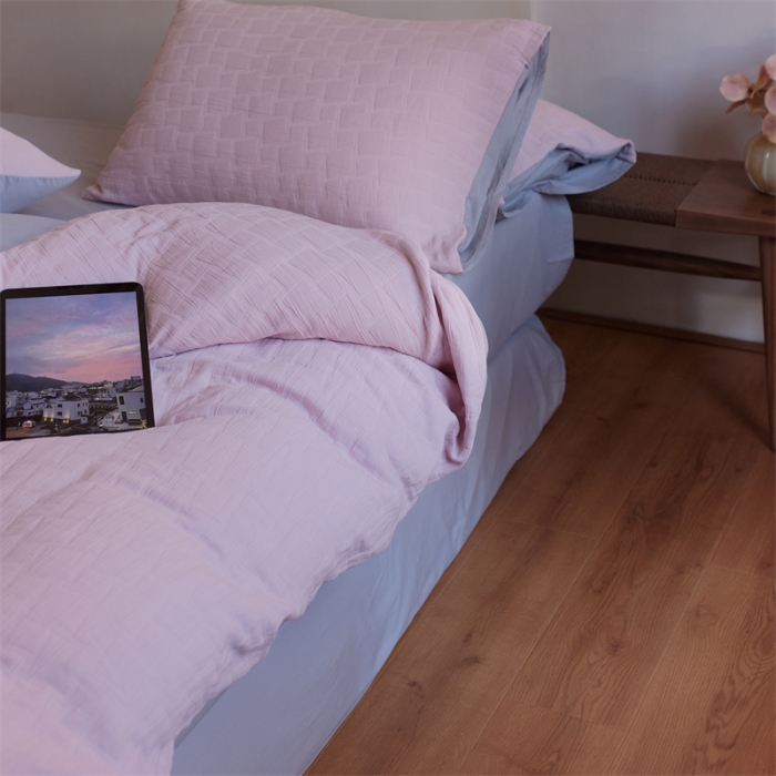 91家纺网 家纺一手货源 找家纺 安莱生活 2022新款泡芙三层纱四件套--侘寂风 桃花