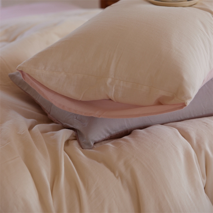 91家纺网 家纺一手货源 找家纺 安莱生活 2022新款全棉双层纱纯色四件套--小清新风 奶粉