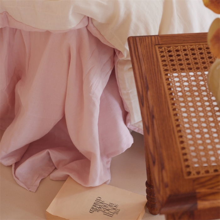 91家纺网 家纺一手货源 找家纺 安莱生活 2022新款全棉双层纱纯色四件套--小清新风 奶粉