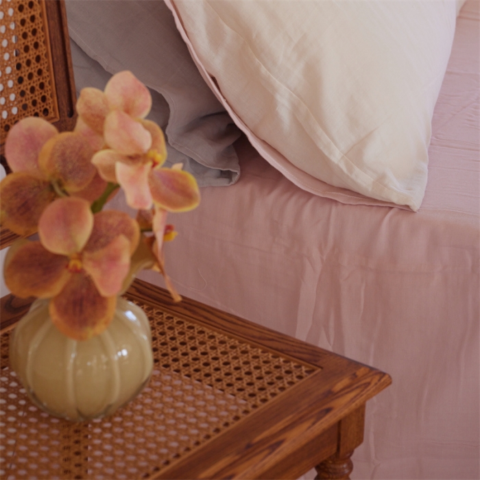 91家纺网 家纺一手货源 找家纺 安莱生活 2022新款全棉双层纱纯色四件套--小清新风 奶粉