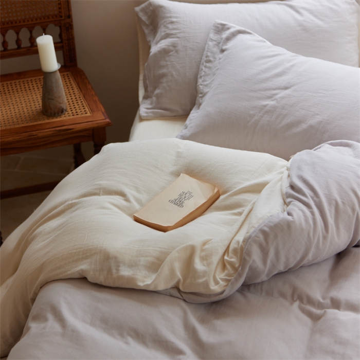 91家纺网 家纺一手货源 找家纺 安莱生活 2022新款全棉双层纱纯色四件套--小清新风 奶盐