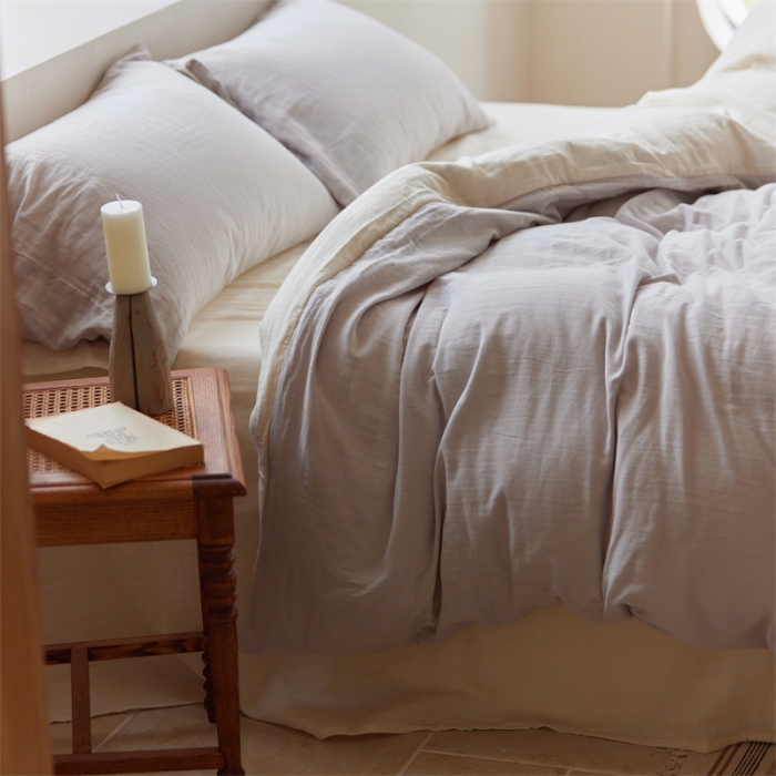 91家纺网 家纺一手货源 找家纺 安莱生活 2022新款全棉双层纱纯色四件套--小清新风 奶盐