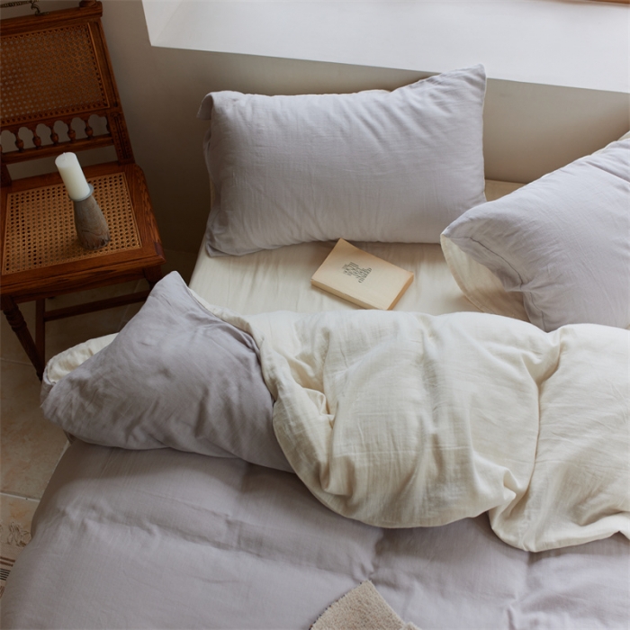 91家纺网 家纺一手货源 找家纺 安莱生活 2022新款全棉双层纱纯色四件套--小清新风 奶盐