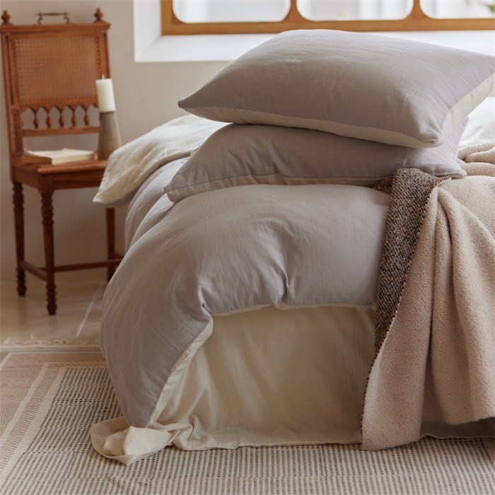 91家纺网 家纺一手货源 找家纺 安莱生活 2022新款全棉双层纱纯色四件套--小清新风 奶盐