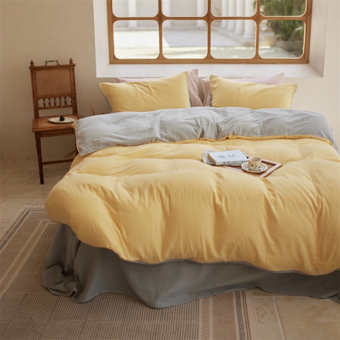 91家纺网 家纺一手货源 找家纺 安莱生活 2022新款全棉双层纱纯色四件套--小清新风 柠檬