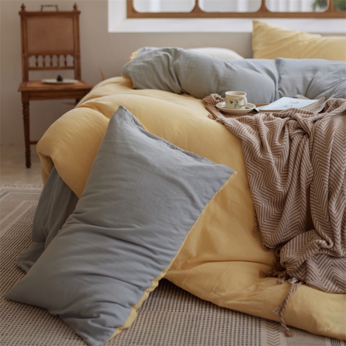 91家纺网 家纺一手货源 找家纺 安莱生活 2022新款全棉双层纱纯色四件套--小清新风 柠檬