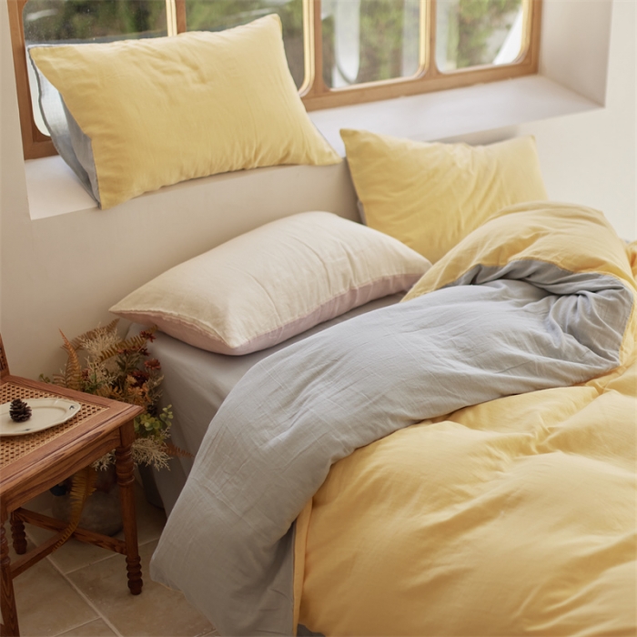 91家纺网 家纺一手货源 找家纺 安莱生活 2022新款全棉双层纱纯色四件套--小清新风 柠檬