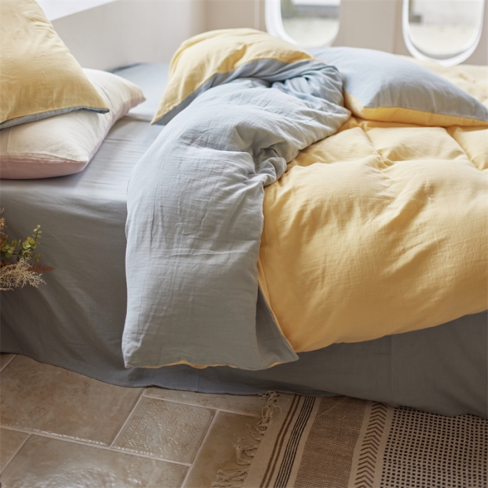 91家纺网 家纺一手货源 找家纺 安莱生活 2022新款全棉双层纱纯色四件套--小清新风 柠檬