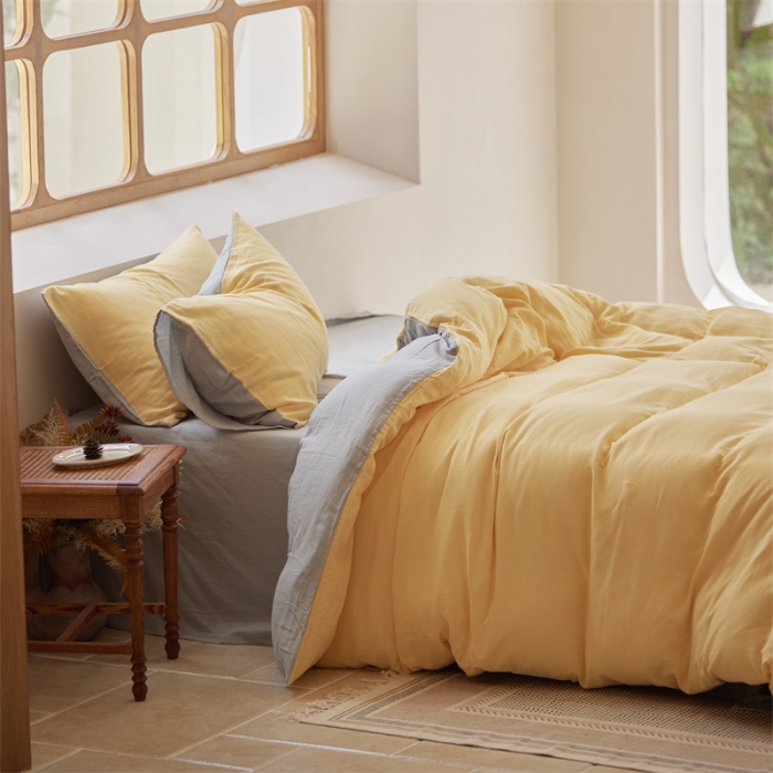 91家纺网 家纺一手货源 找家纺 安莱生活 2022新款全棉双层纱纯色四件套--小清新风 柠檬