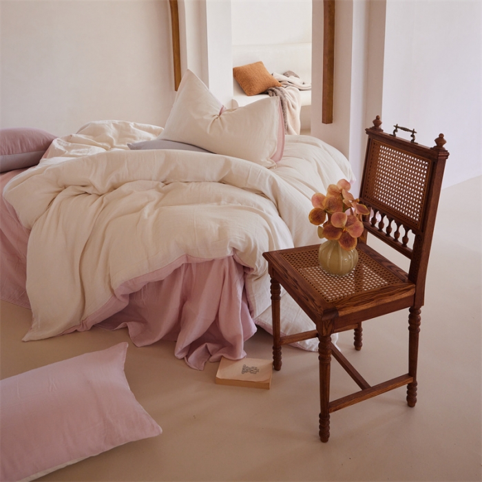 91家纺网 家纺一手货源 找家纺 安莱生活 2022新款全棉双层纱纯色四件套--小清新风 青绿