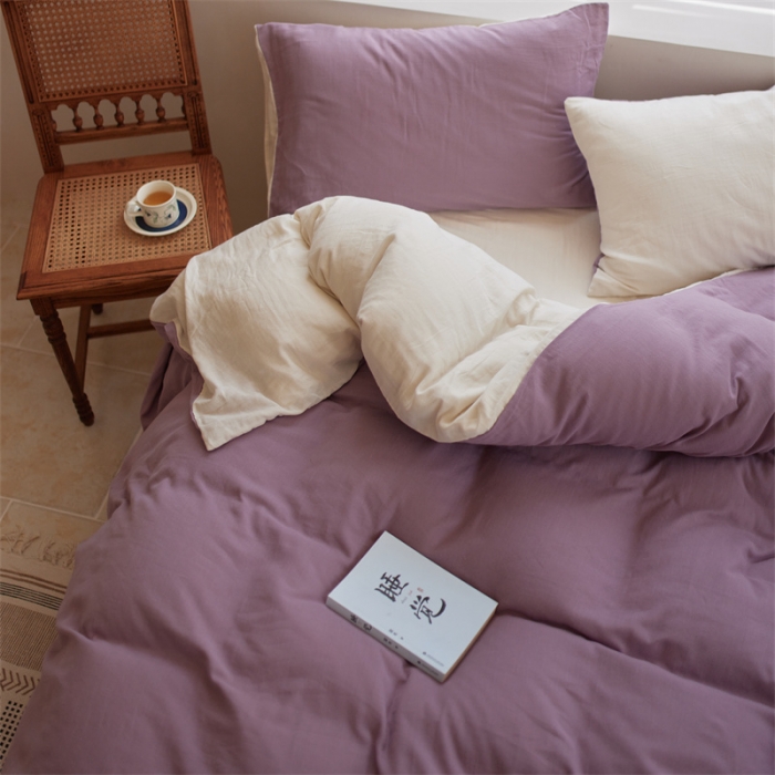 91家纺网 家纺一手货源 找家纺 安莱生活 2022新款全棉双层纱纯色四件套--小清新风 子微