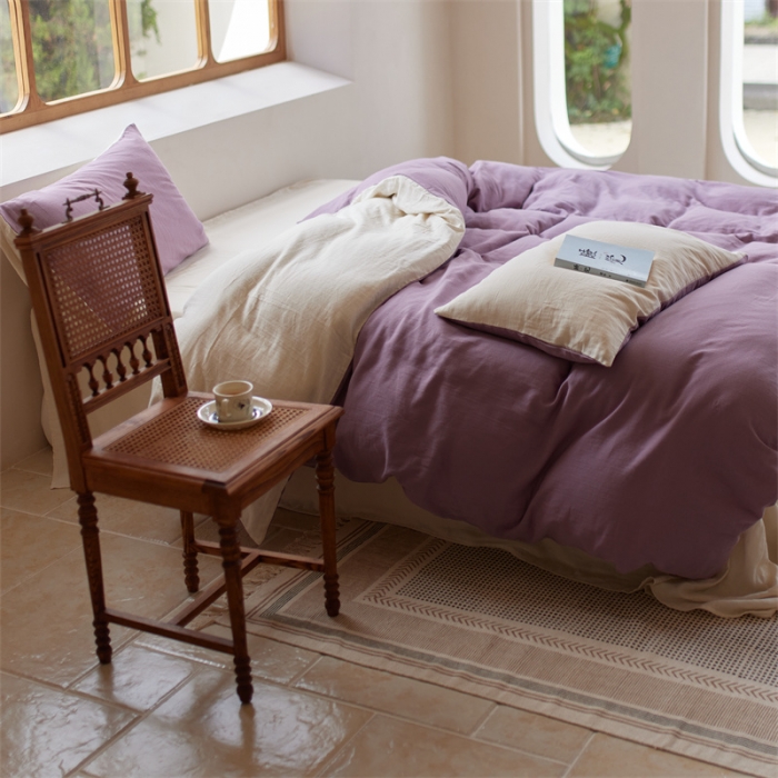 91家纺网 家纺一手货源 找家纺 安莱生活 2022新款全棉双层纱纯色四件套--小清新风 子微