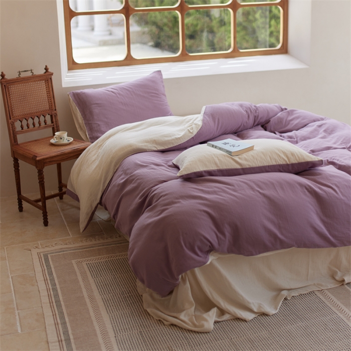 91家纺网 家纺一手货源 找家纺 安莱生活 2022新款全棉双层纱纯色四件套--小清新风 子微