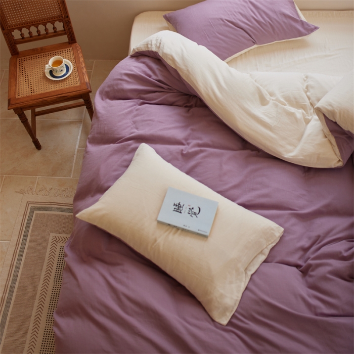 91家纺网 家纺一手货源 找家纺 安莱生活 2022新款全棉双层纱纯色四件套--小清新风 子微