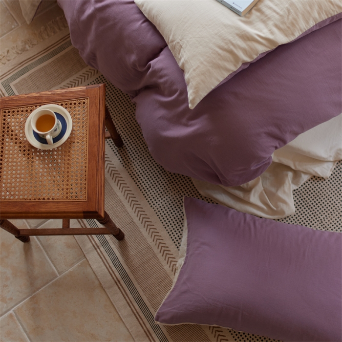 91家纺网 家纺一手货源 找家纺 安莱生活 2022新款全棉双层纱纯色四件套--小清新风 子微