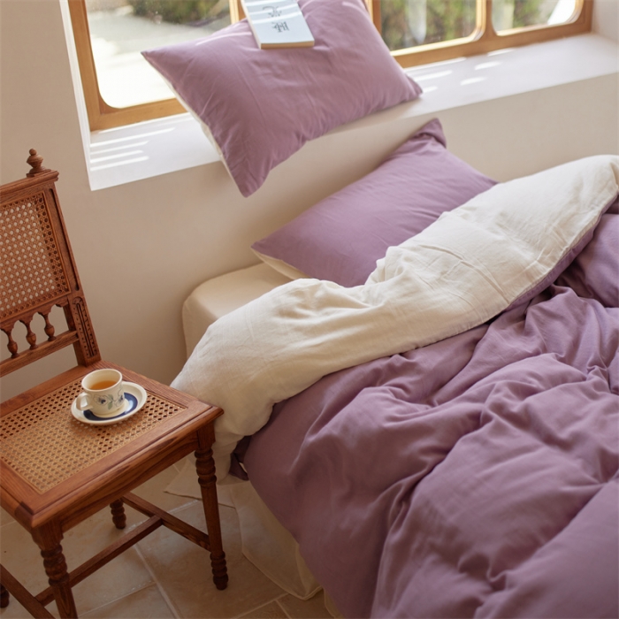 91家纺网 家纺一手货源 找家纺 安莱生活 2022新款全棉双层纱纯色四件套--小清新风 子微