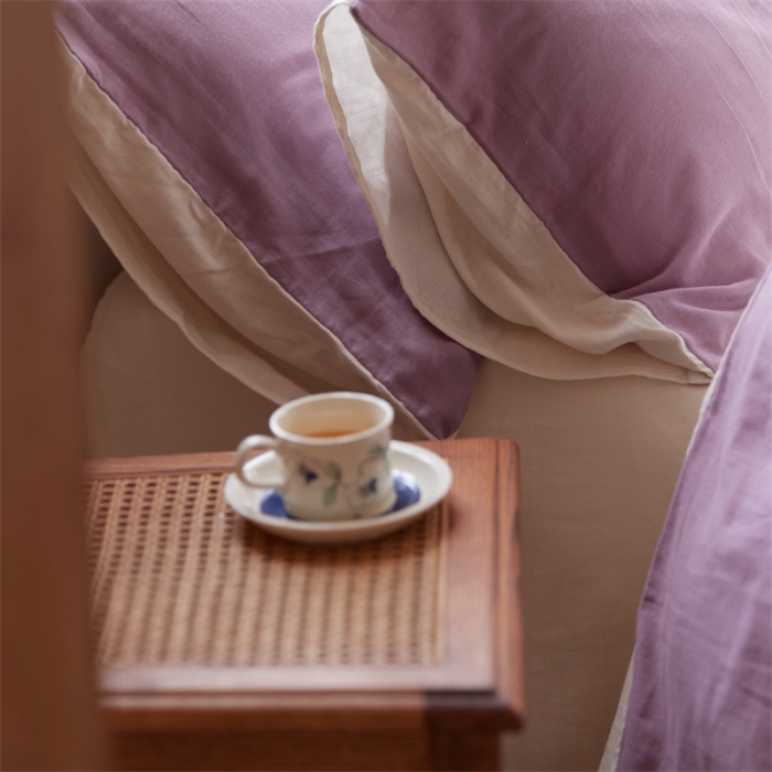 91家纺网 家纺一手货源 找家纺 安莱生活 2022新款全棉双层纱纯色四件套--小清新风 子微