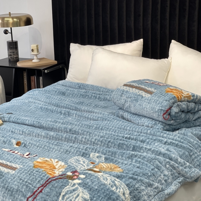 91家纺网 家纺一手货源 找家纺 缔缦 2022新款More design毛毯 裘皮毯 蓝色-叶子