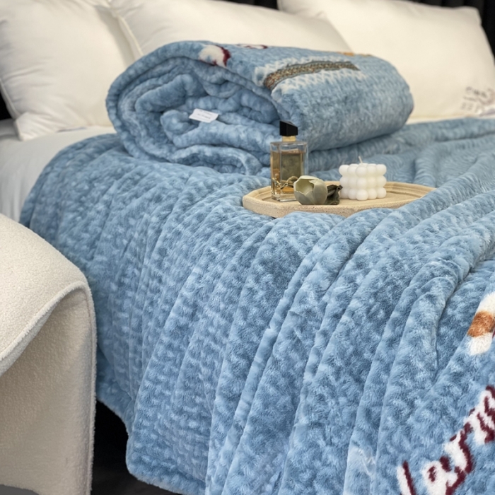 91家纺网 家纺一手货源 找家纺 缔缦 2022新款More design毛毯 裘皮毯 蓝色-叶子