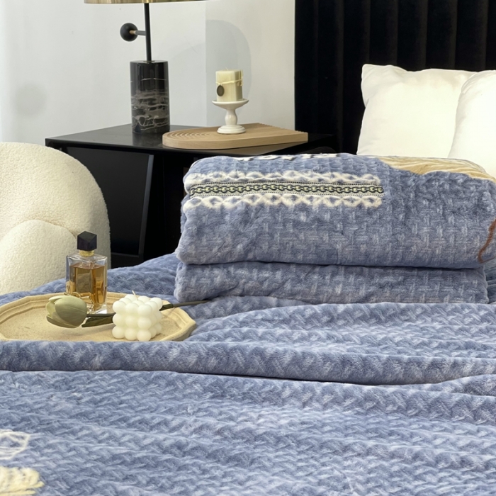 91家纺网 家纺一手货源 找家纺 缔缦 2022新款More design毛毯 裘皮毯 雾蓝-叶子