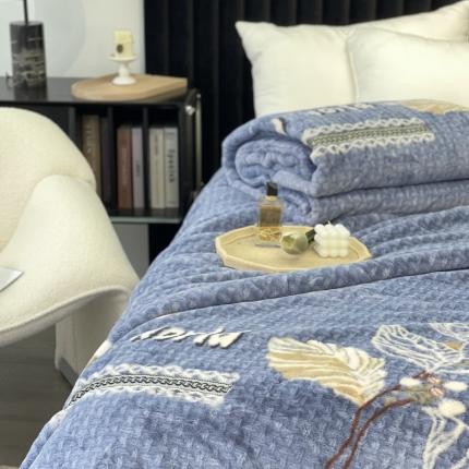 缔缦 2022新款More design毛毯 裘皮毯 雾蓝-叶子