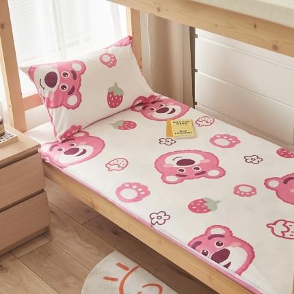 91家纺网 家纺一手货源 找家纺 怡家居  2023新款棉加水晶绒开学季学生床垫套 草莓熊