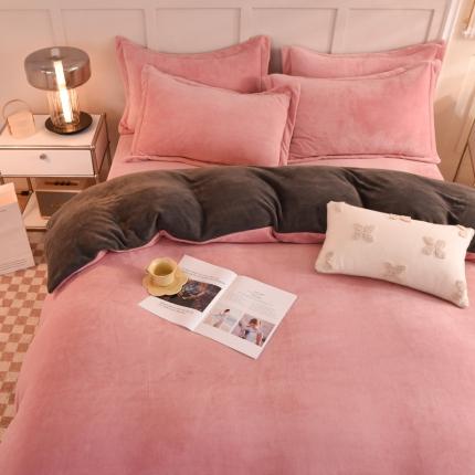 91家纺网 家纺一手货源 找家纺 （总）甜之梦2025牛奶绒纯色拼色单品四件套枕套一对（可定制尺寸）枕套一对