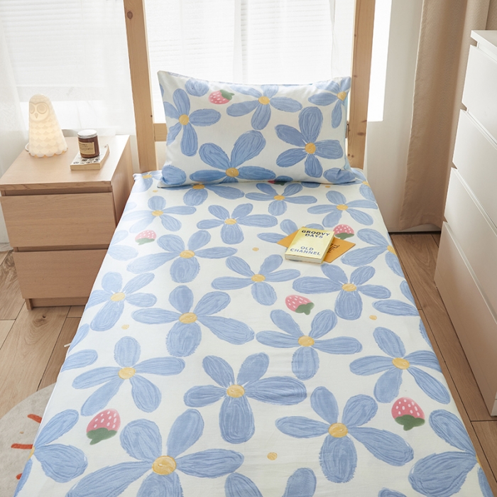 91家纺网 家纺一手货源 找家纺 怡家居  2023新款棉加水晶绒开学季学生床垫套 蓝梦