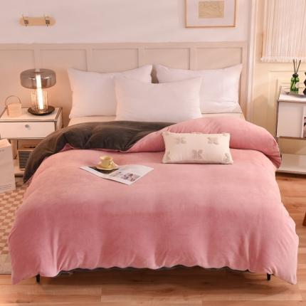 甜之梦2025牛奶绒纯色拼色单品四件套被套（可定制尺寸）淡粉加深灰拼色