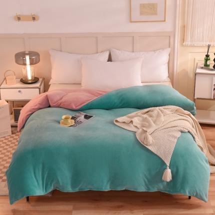 甜之梦 2025牛奶绒纯色拼色单品四件套被套（可定制尺寸） 湖绿拼色