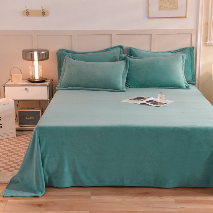 91家纺网 家纺一手货源 找家纺 甜之梦2025牛奶绒纯色拼色单品四件套床单（可定制尺寸）湖绿拼色