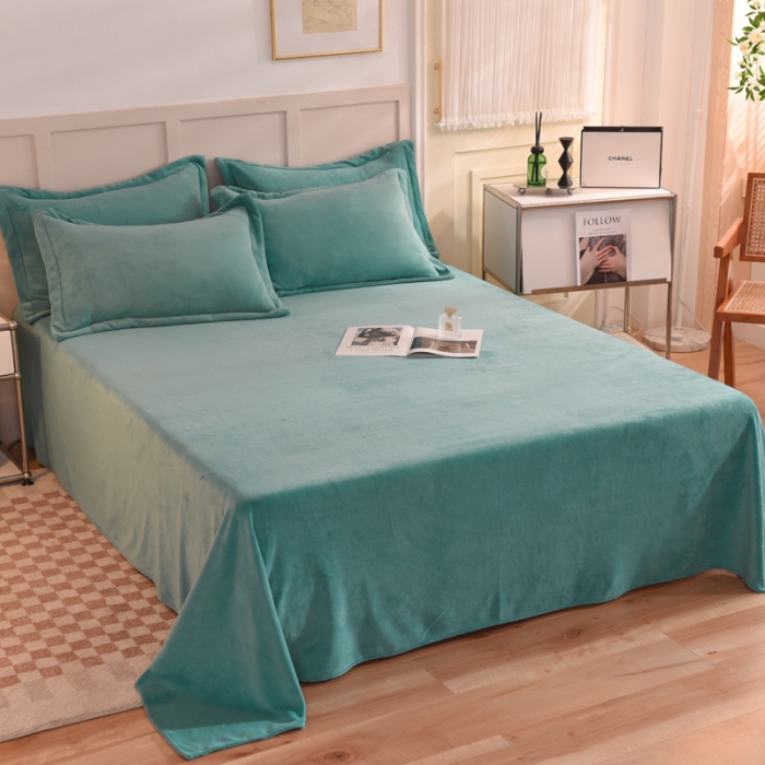 91家纺网 家纺一手货源 找家纺 甜之梦2025牛奶绒纯色拼色单品四件套床单（可定制尺寸）湖绿拼色