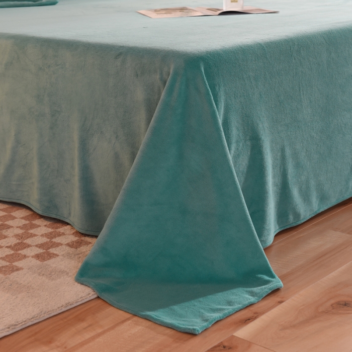 91家纺网 家纺一手货源 找家纺 甜之梦2025牛奶绒纯色拼色单品四件套床单（可定制尺寸）湖绿拼色