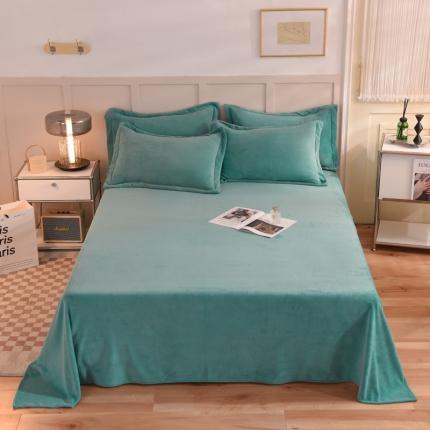 甜之梦2025牛奶绒纯色拼色单品四件套床单（可定制尺寸）湖绿拼色